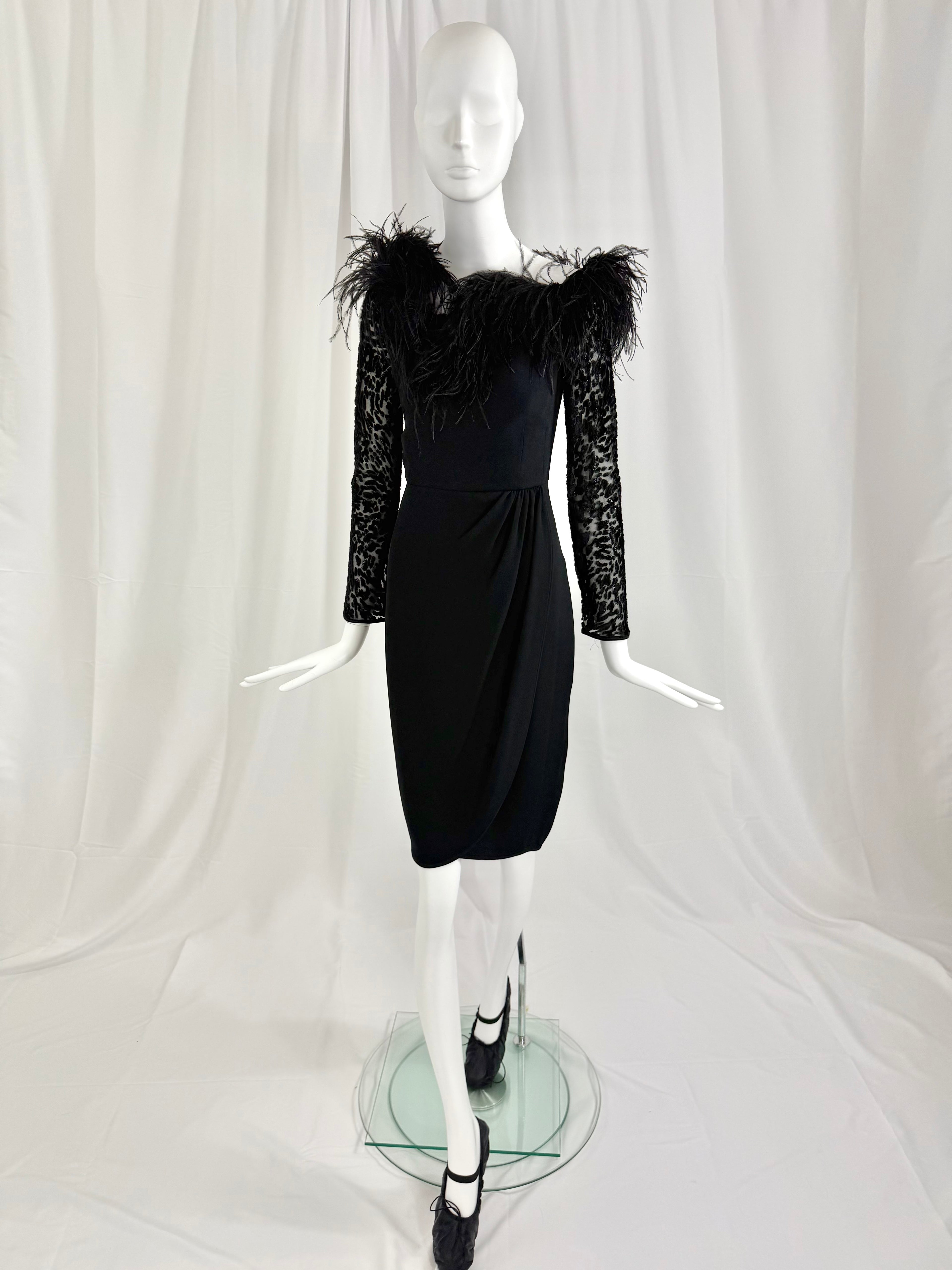 80's VALENTINO Ostrich Feather Cocktail Dress
