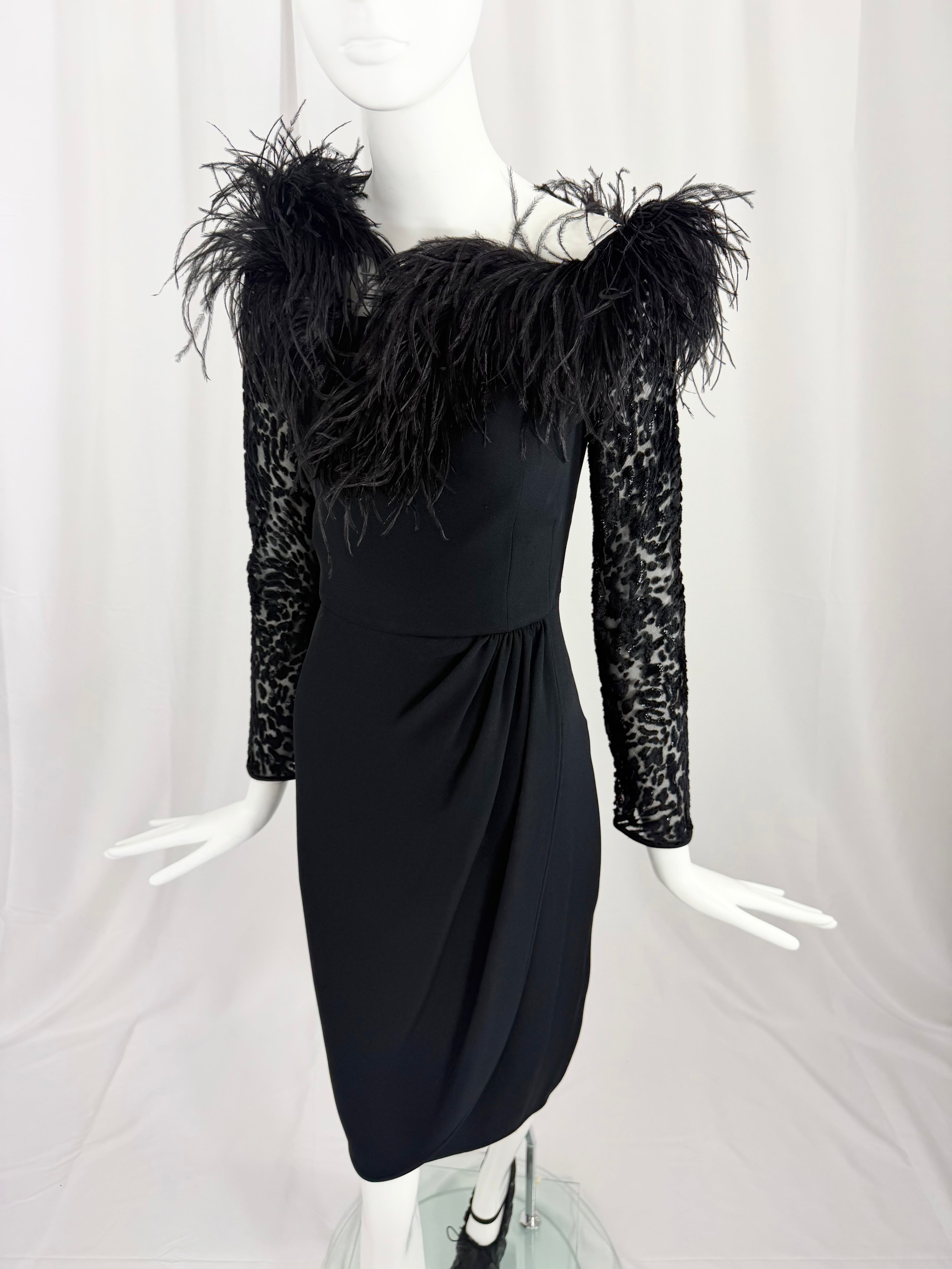80's VALENTINO Ostrich Feather Cocktail Dress