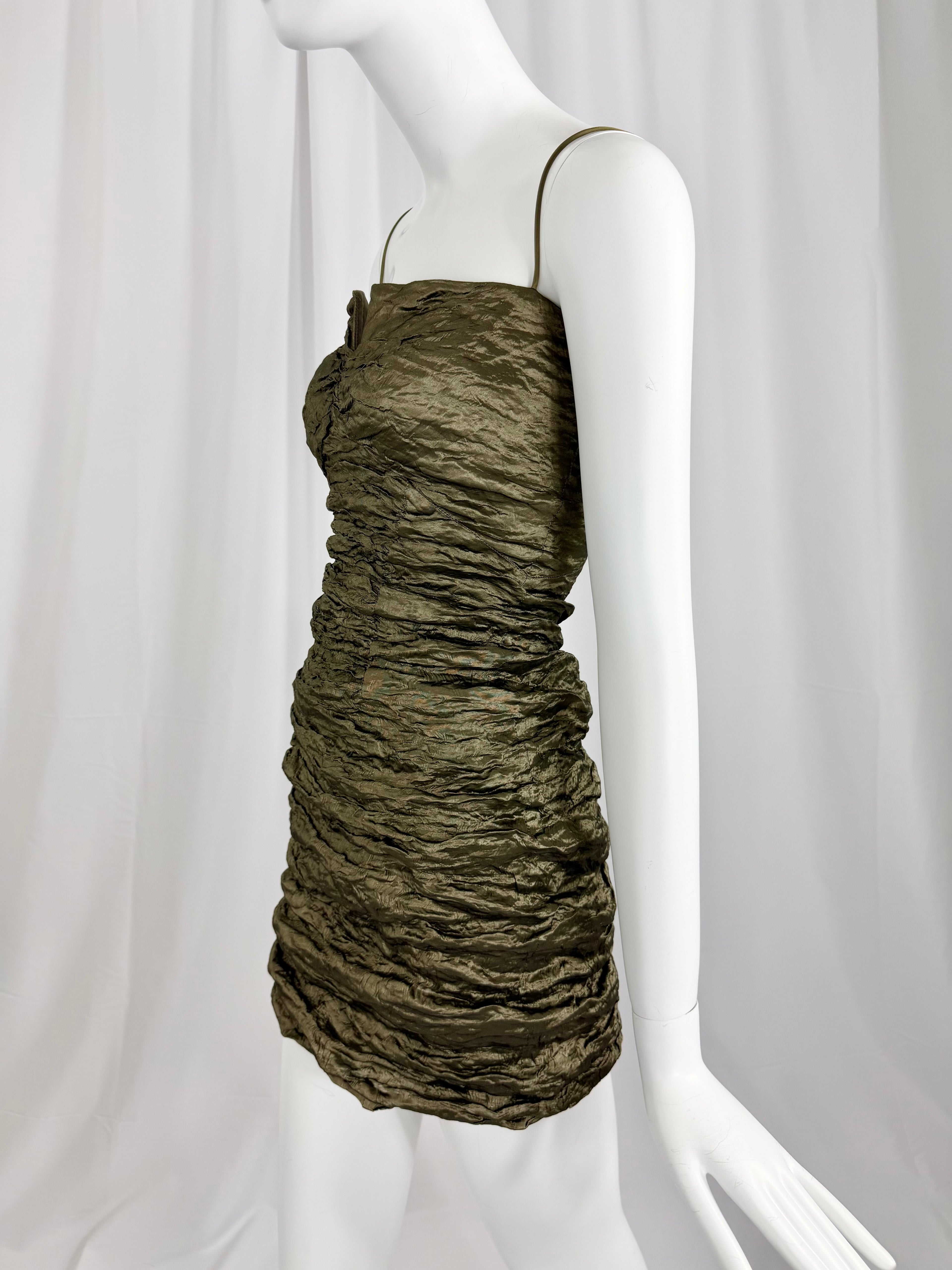 90's NICOLE MILLER Sculptural Crinkle Slip Dress