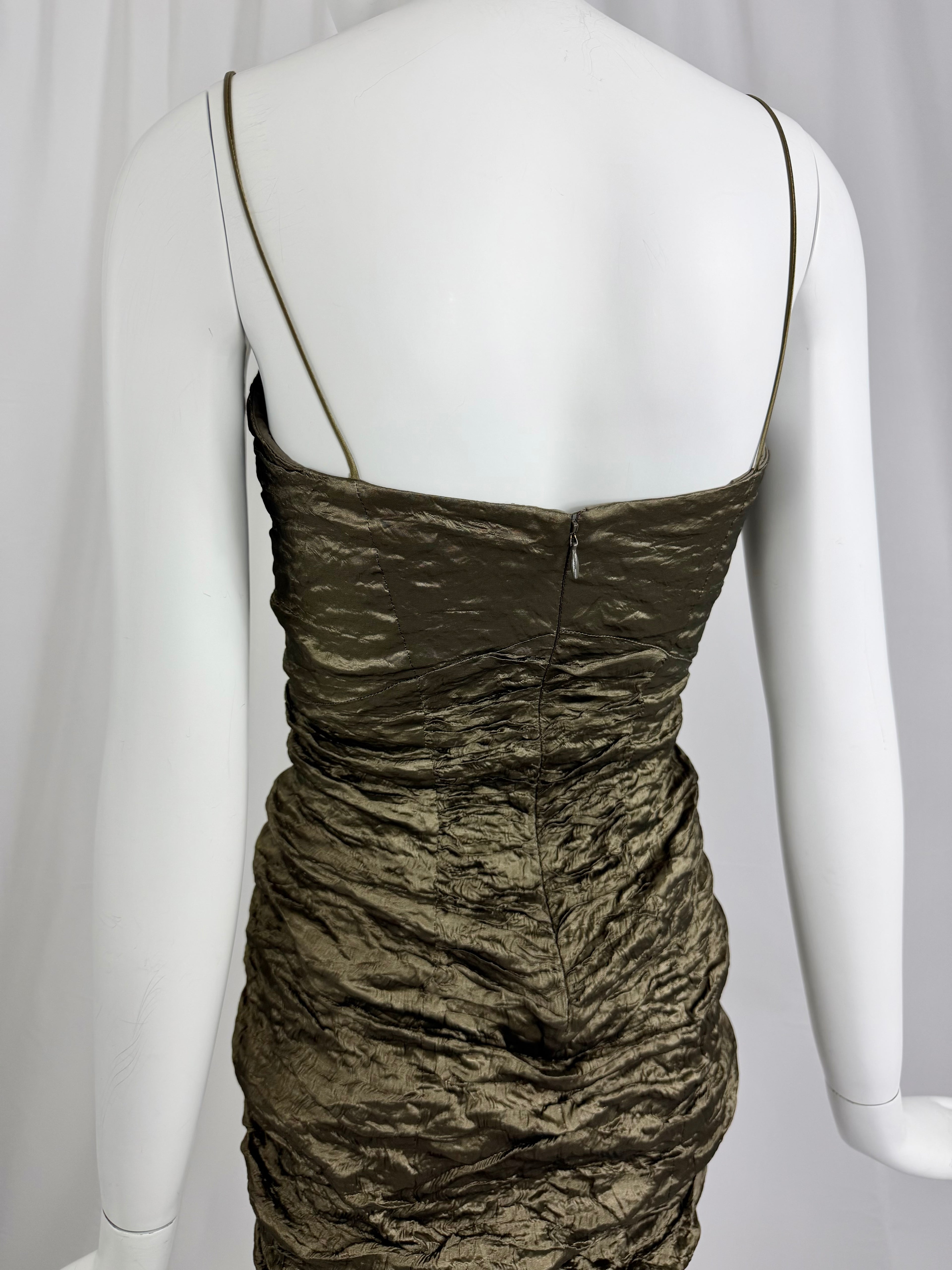 90's NICOLE MILLER Sculptural Crinkle Slip Dress