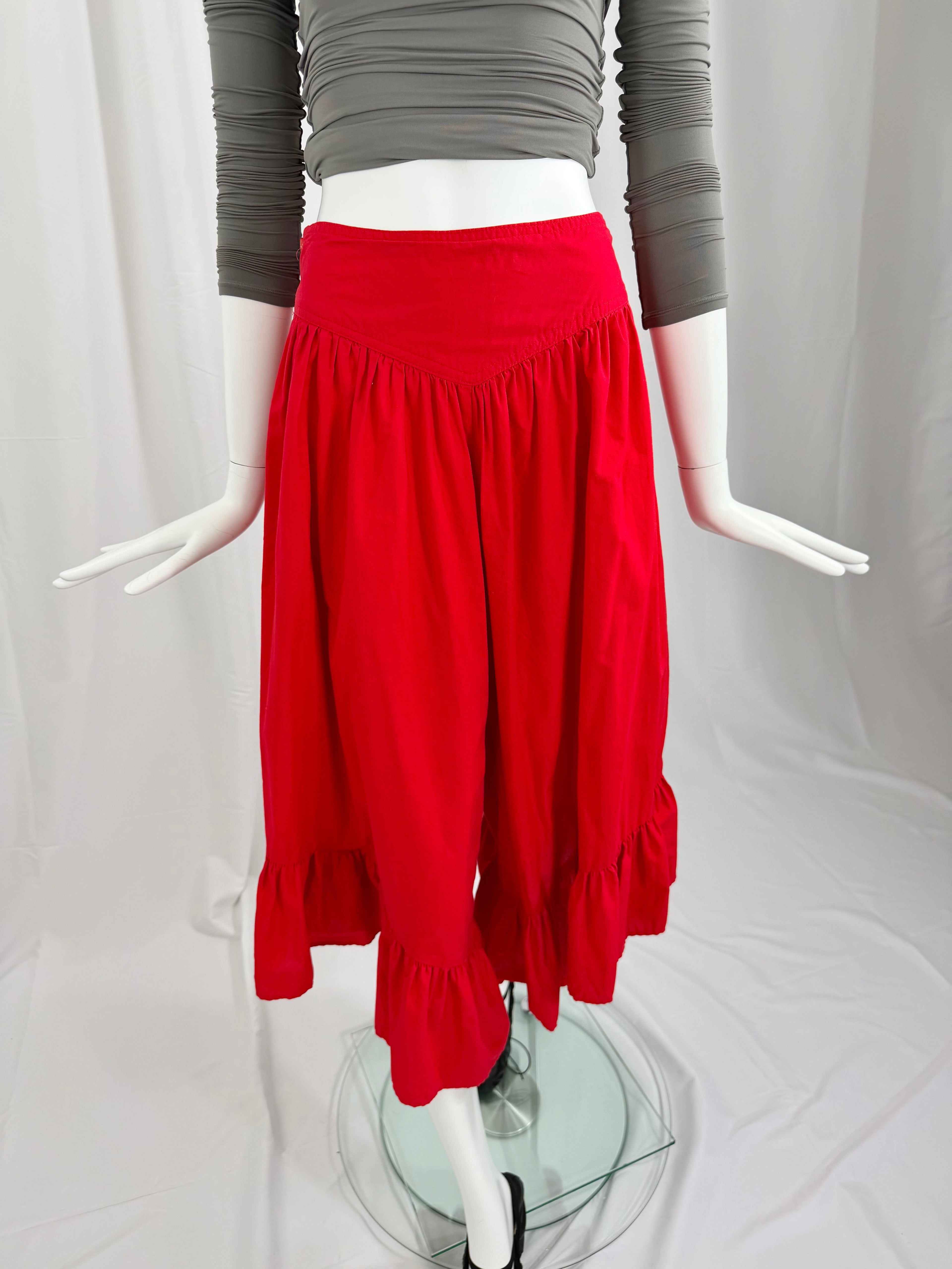 80's Red Ruffle Culottes