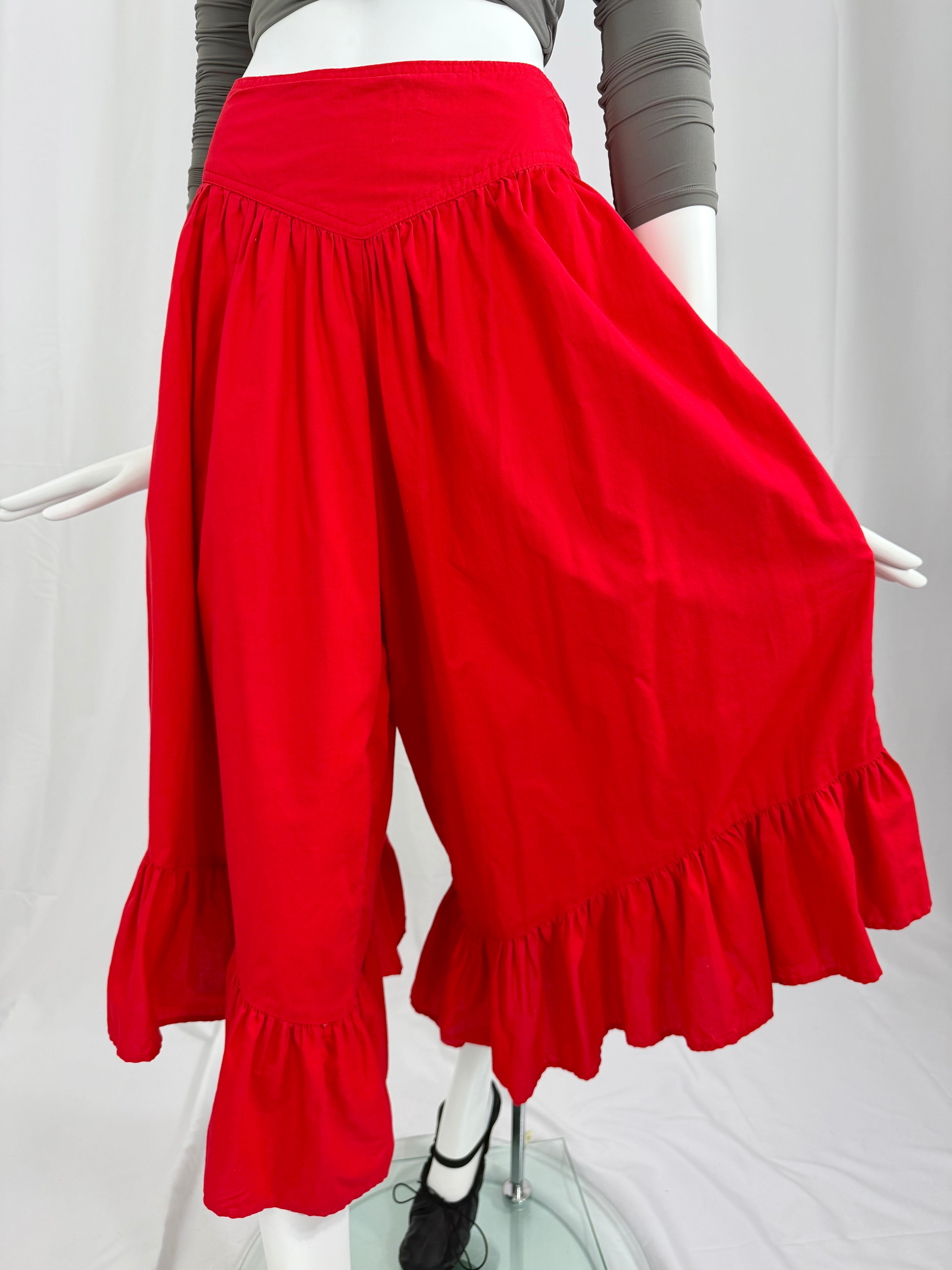 80's Red Ruffle Culottes