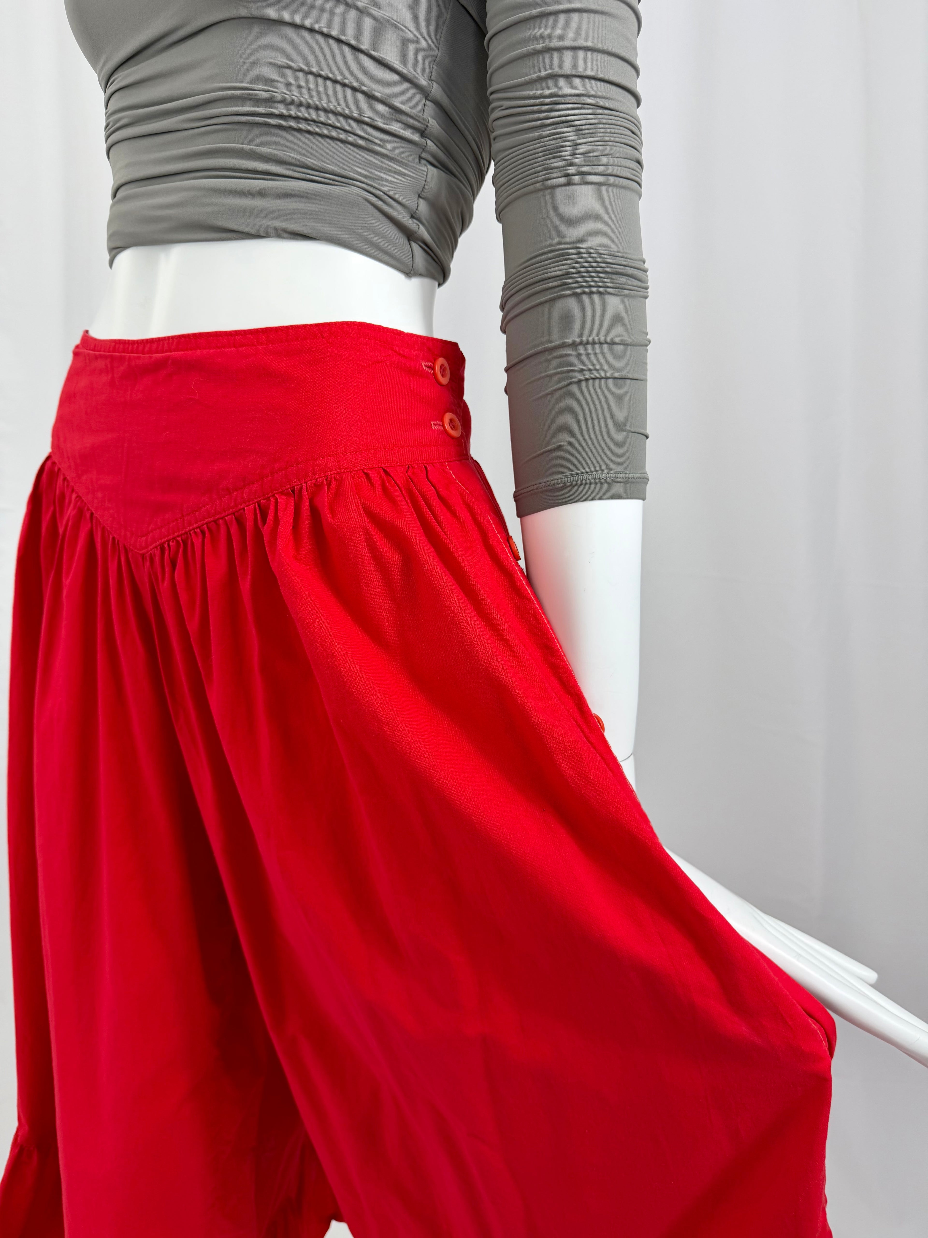 80's Red Ruffle Culottes
