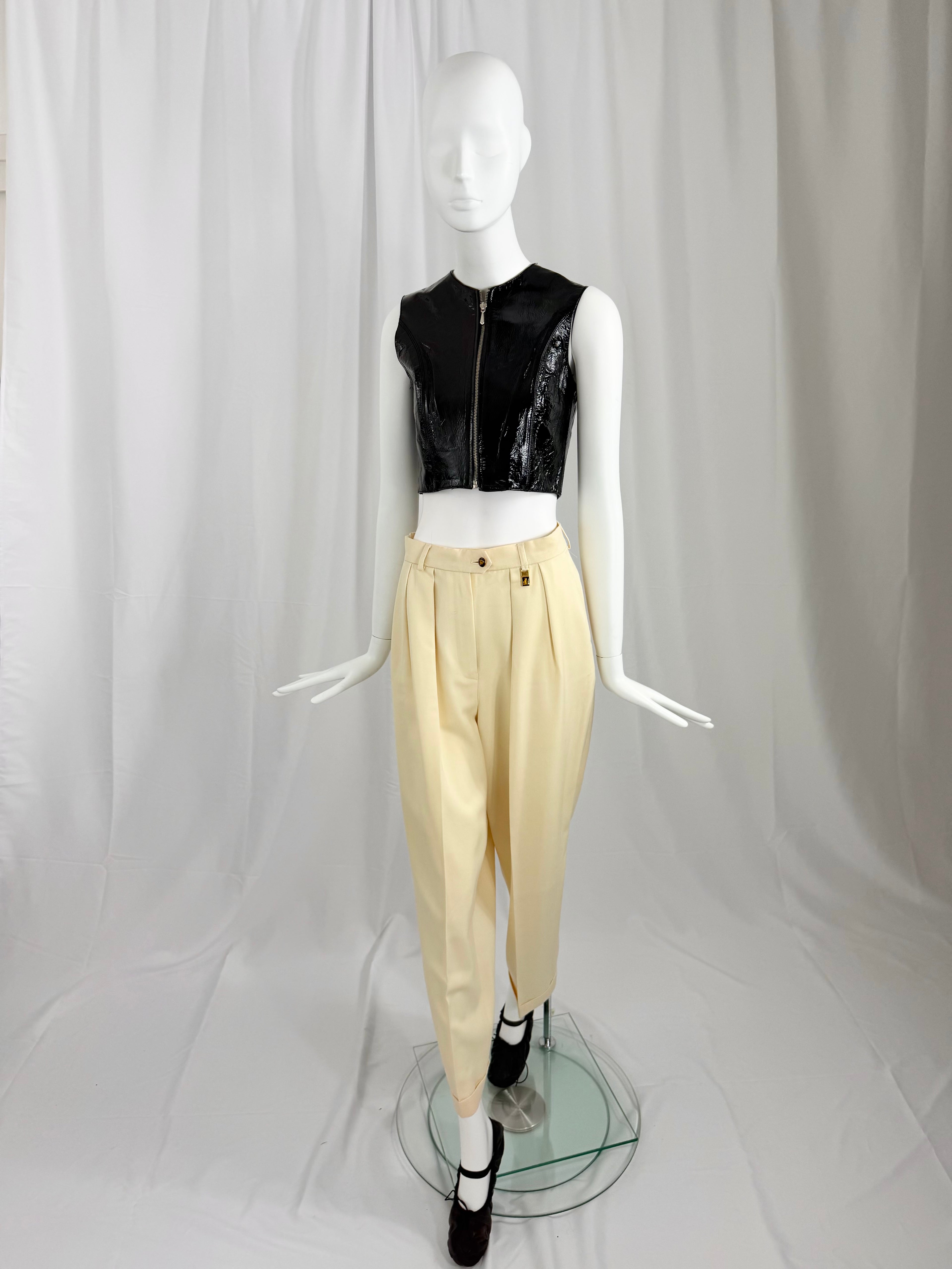 90's Black Patent Leather Crop Top