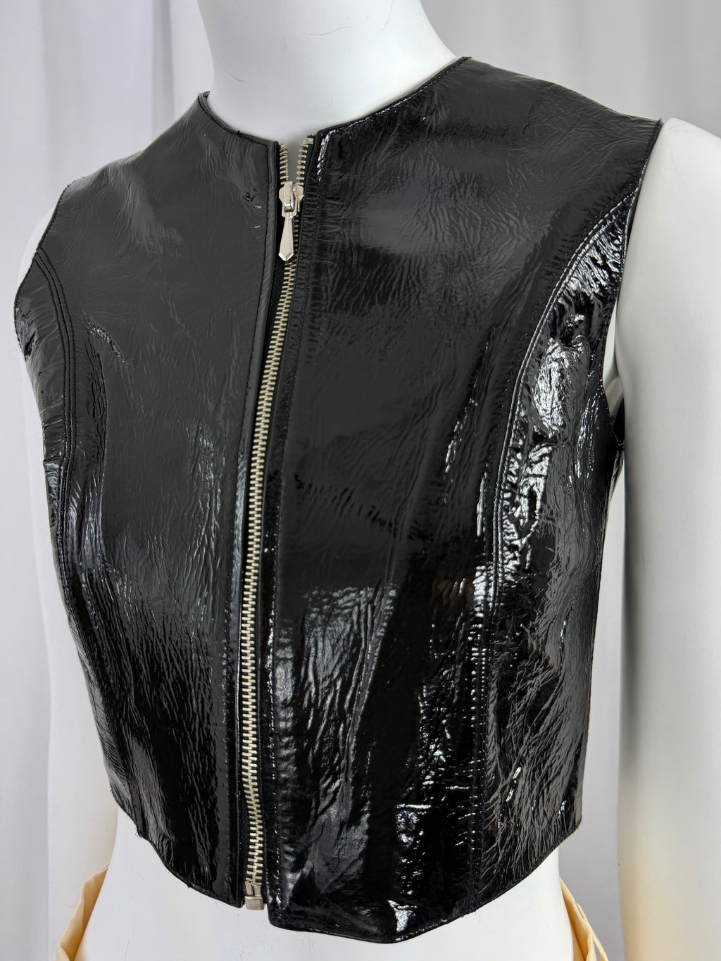 90's Black Patent Leather Crop Top