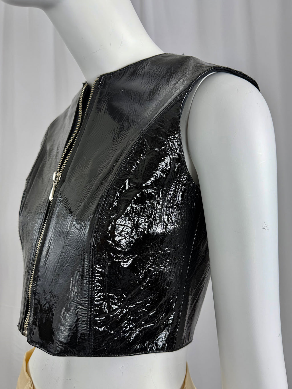 90's Black Patent Leather Crop Top