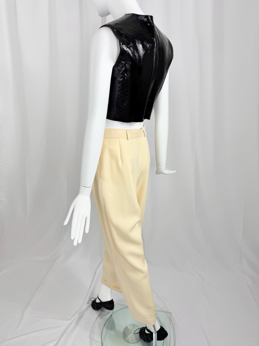 90's Black Patent Leather Crop Top