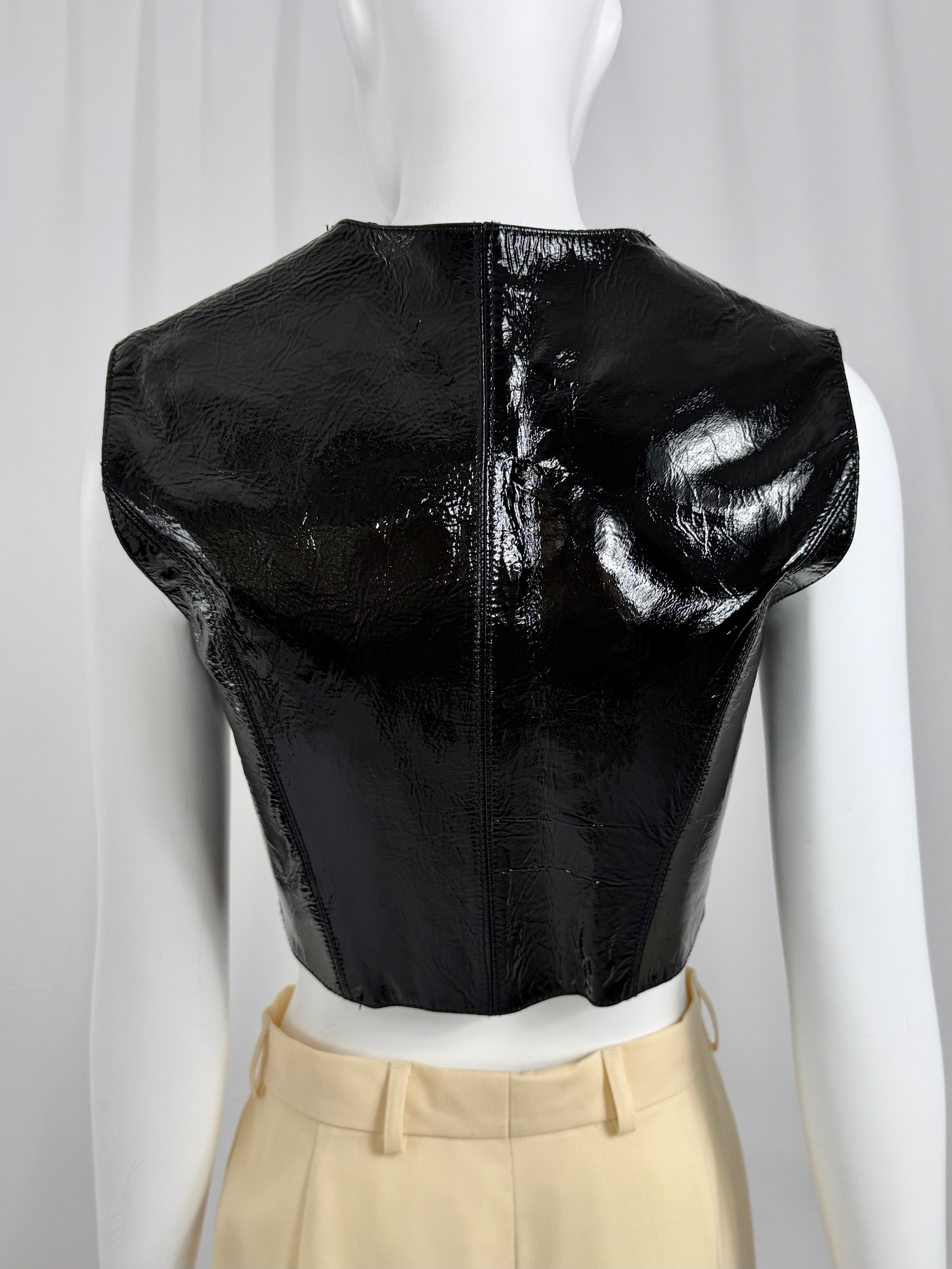 90's Black Patent Leather Crop Top