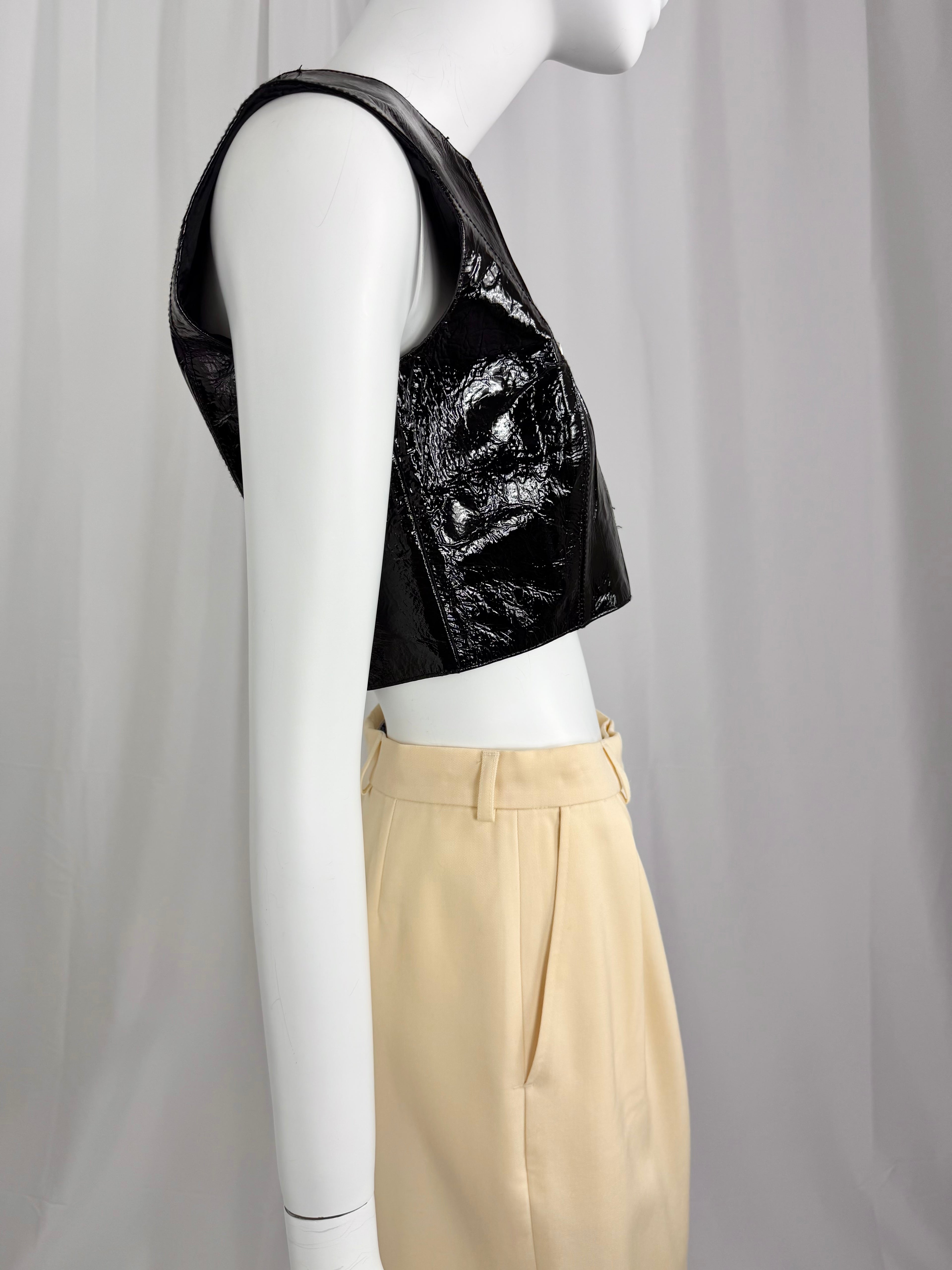 90's Black Patent Leather Crop Top