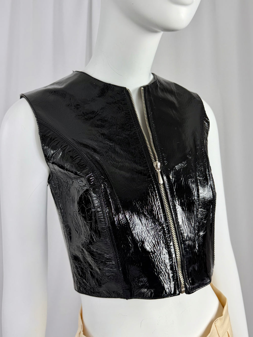 90's Black Patent Leather Crop Top