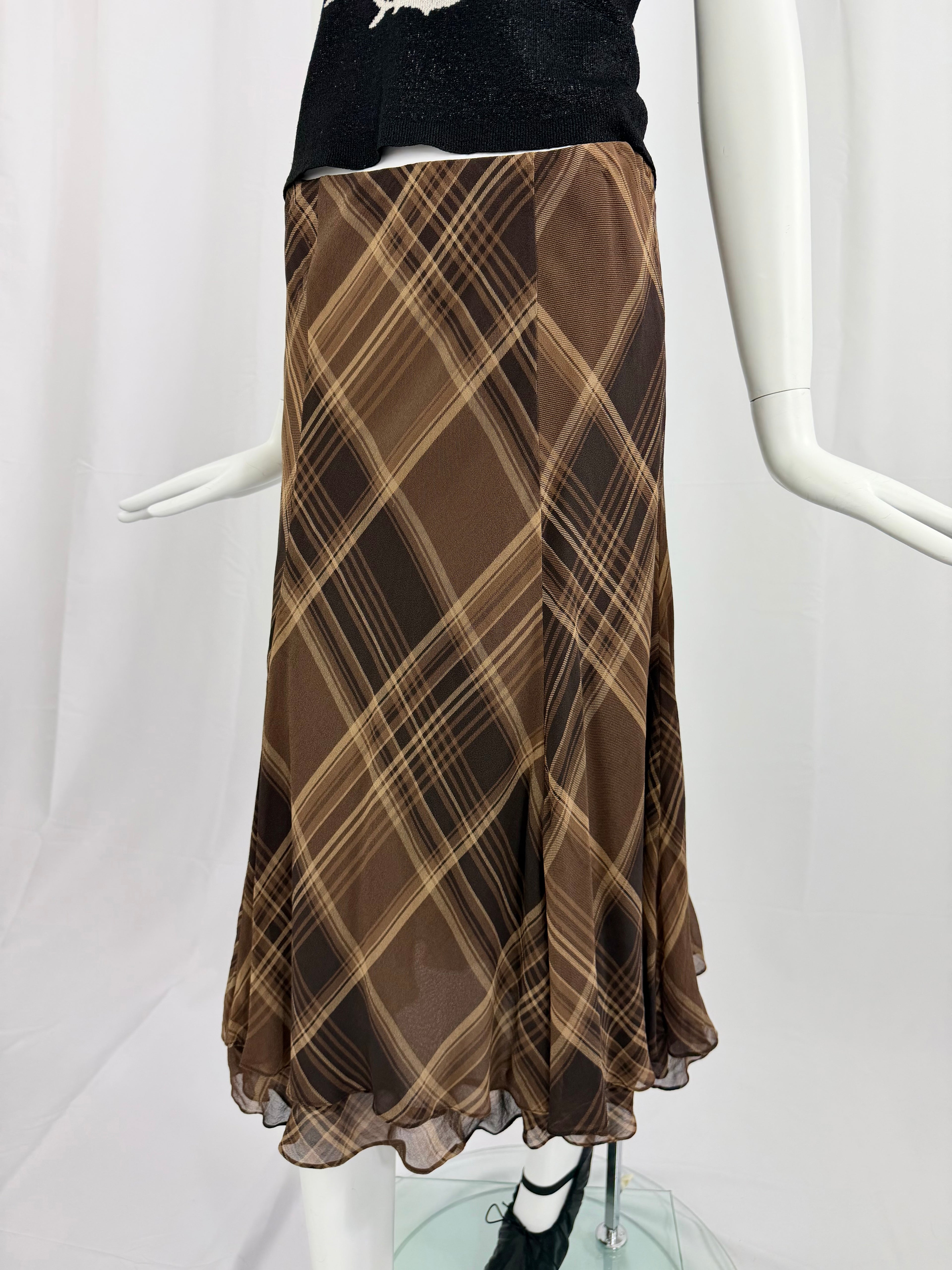 Y2K RALPH LAUREN Plaid Silk Skirt
