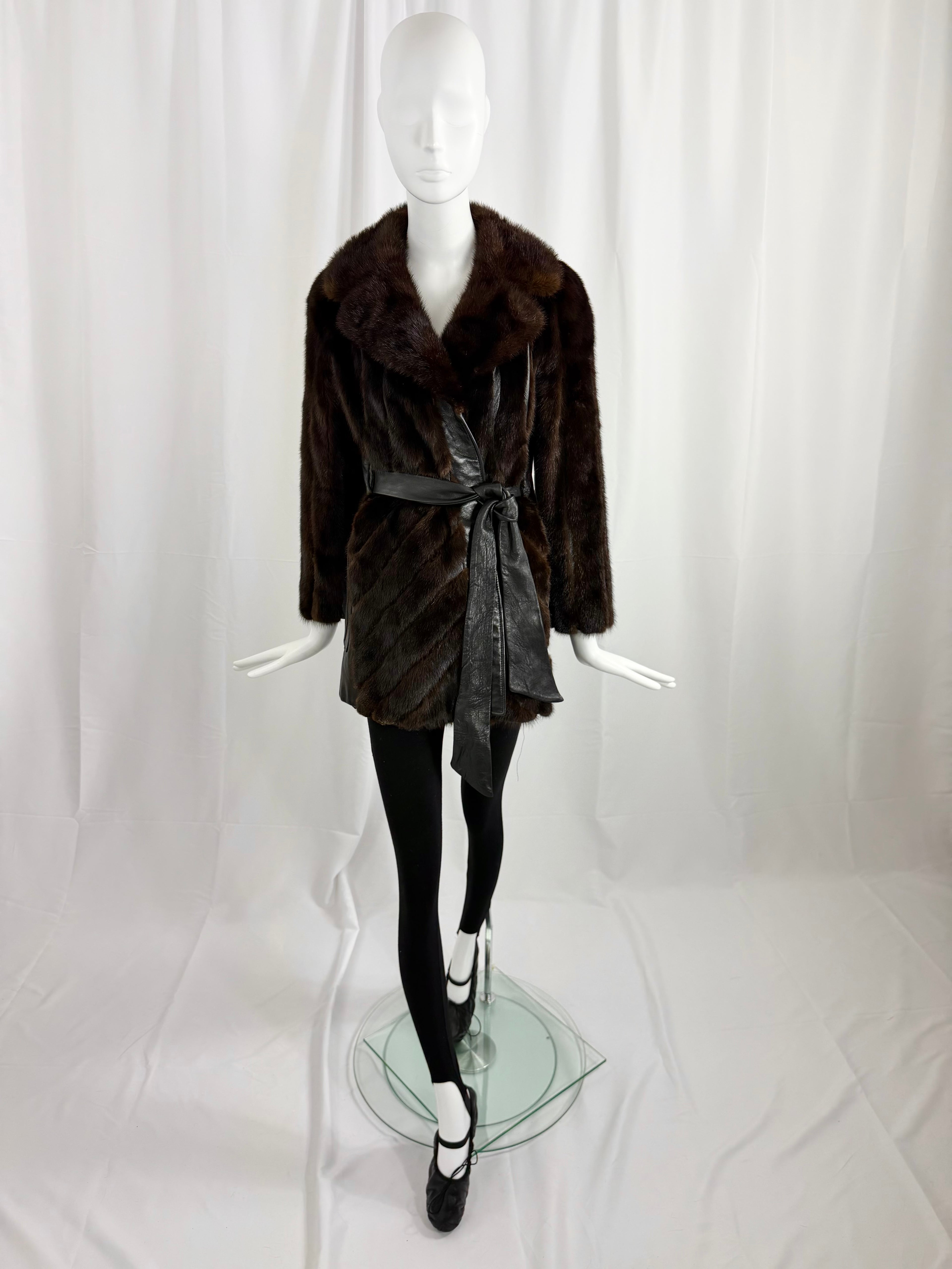 70's Mink and Leather Chevron Coat