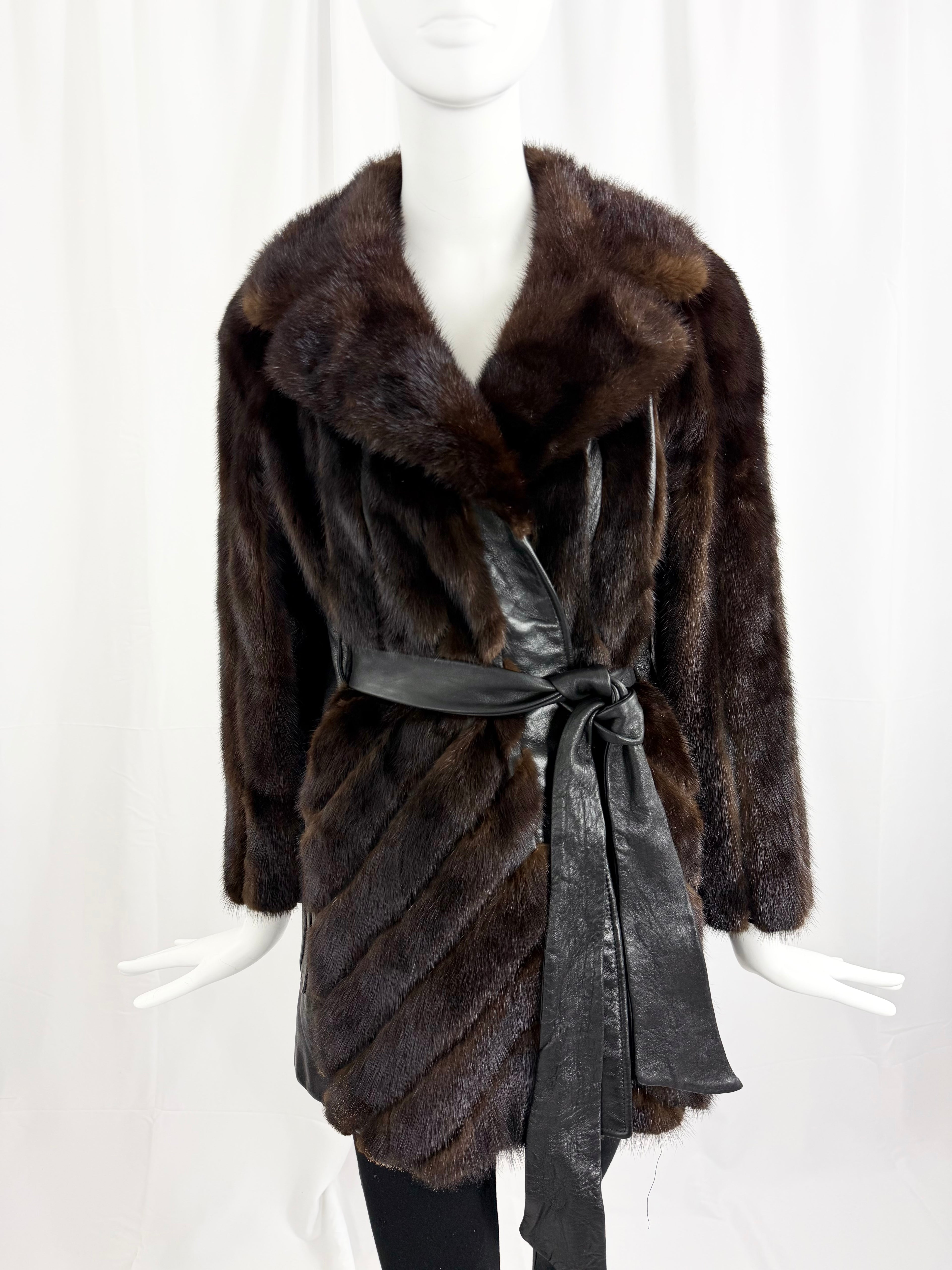 70's Mink and Leather Chevron Coat