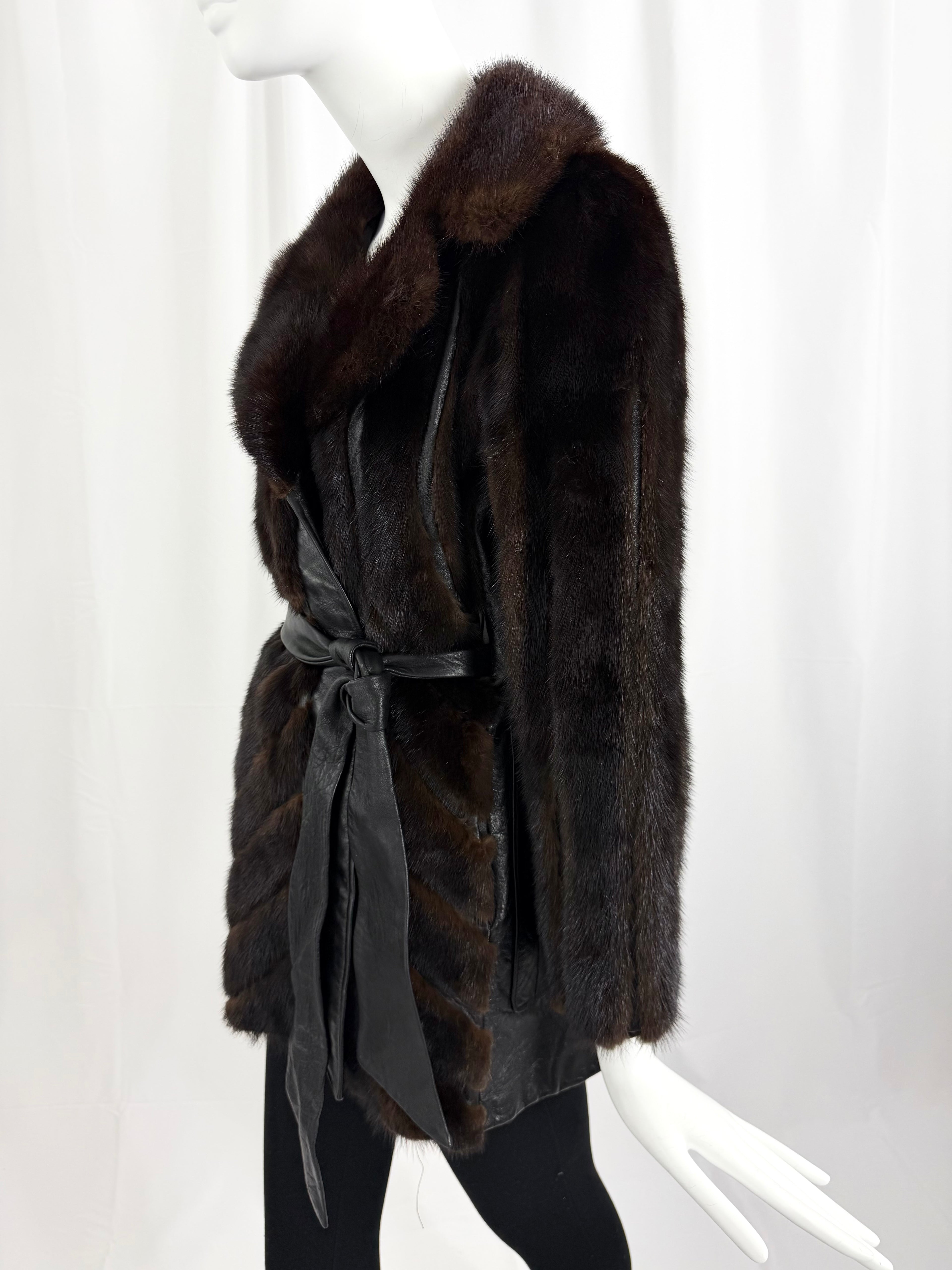 70's Mink and Leather Chevron Coat