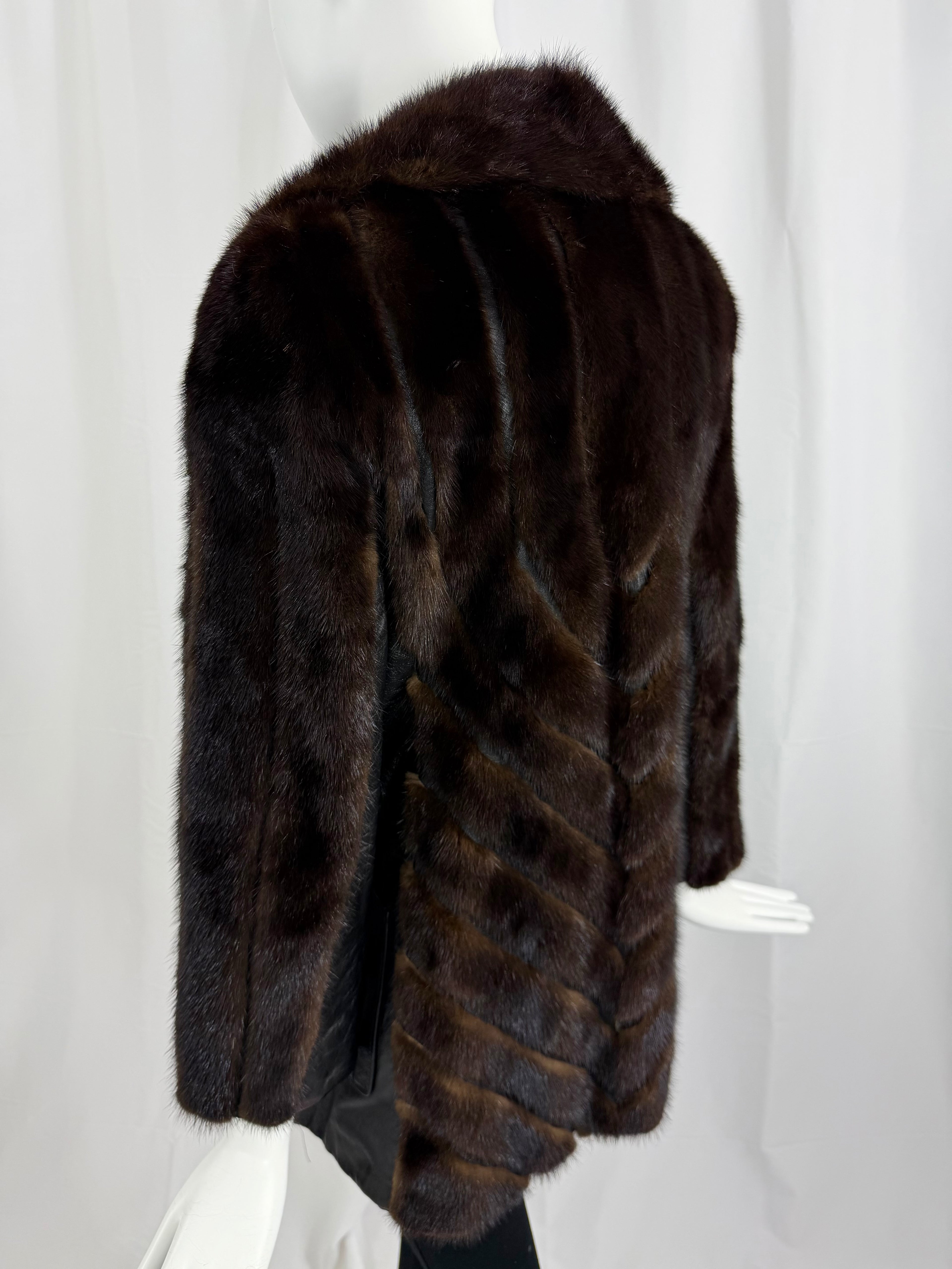 70's Mink and Leather Chevron Coat