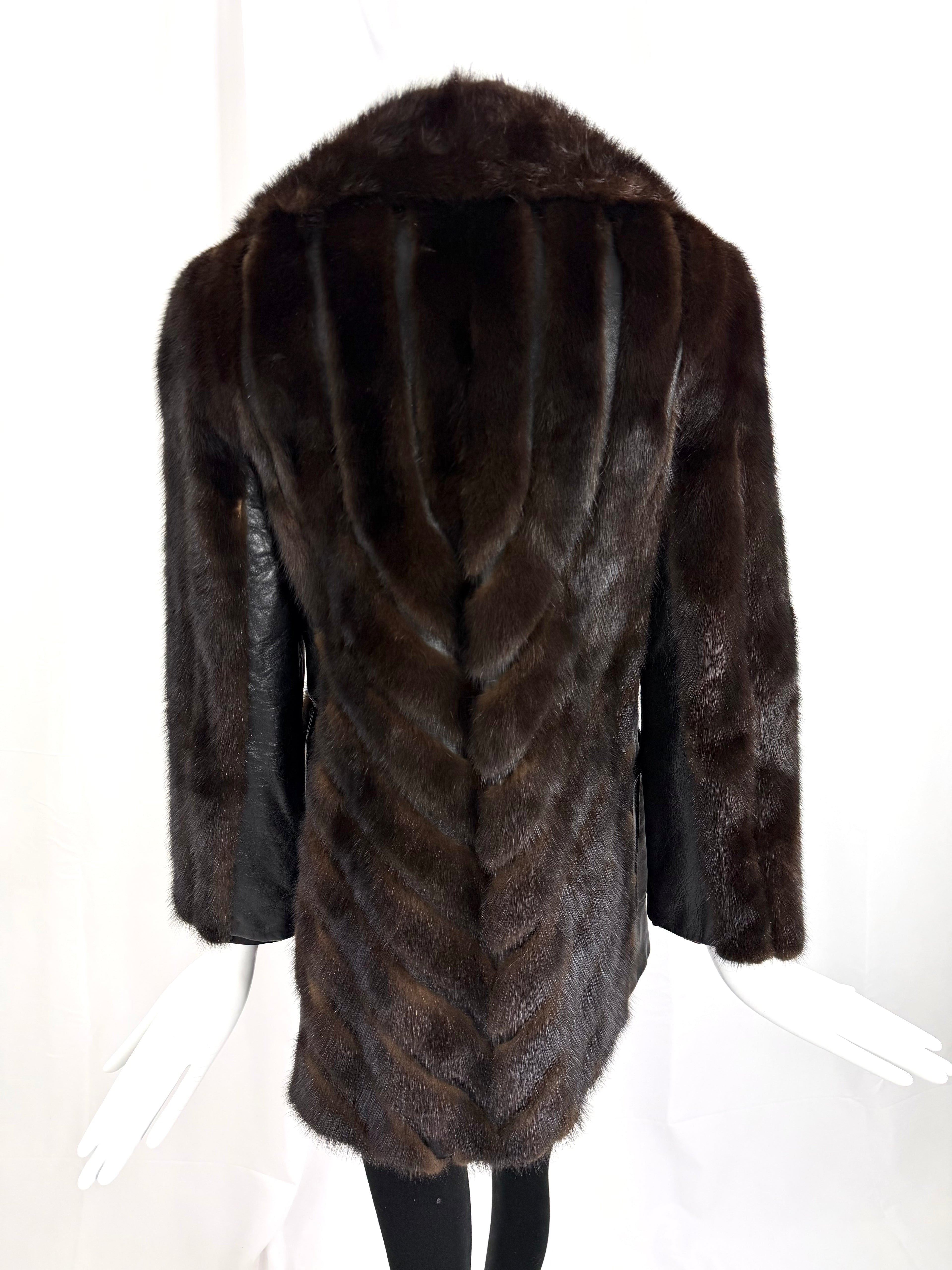 70's Mink and Leather Chevron Coat
