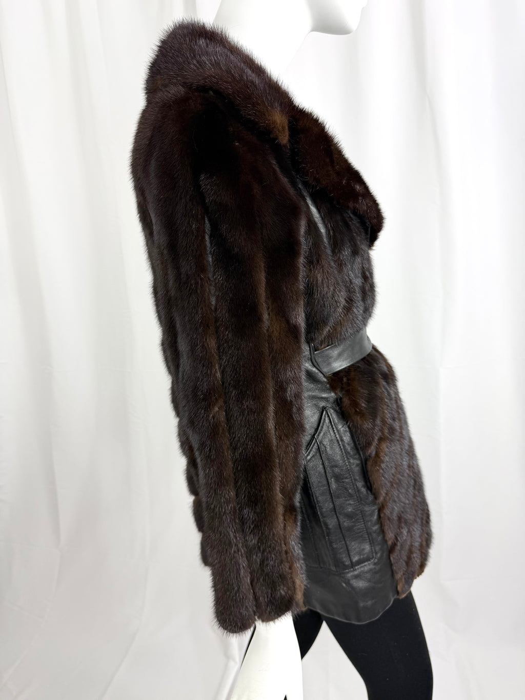 70's Mink and Leather Chevron Coat