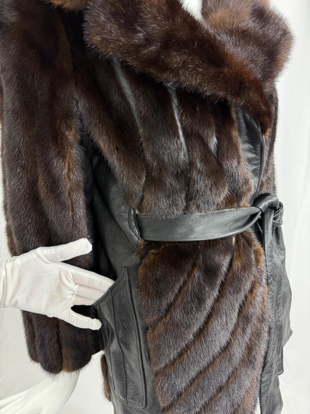 70's Mink and Leather Chevron Coat