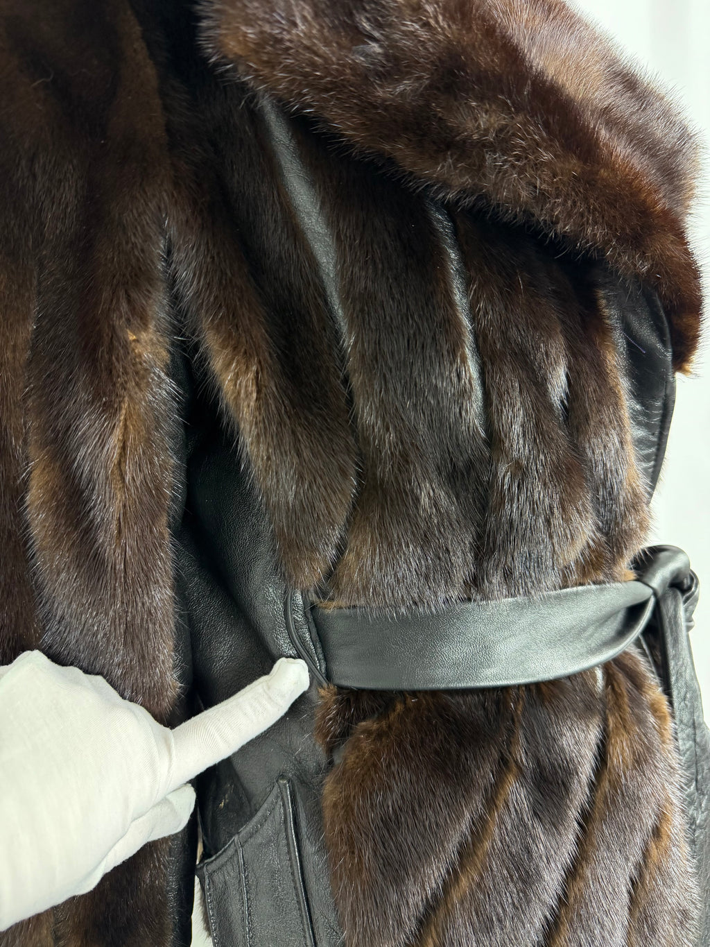 70's Mink and Leather Chevron Coat