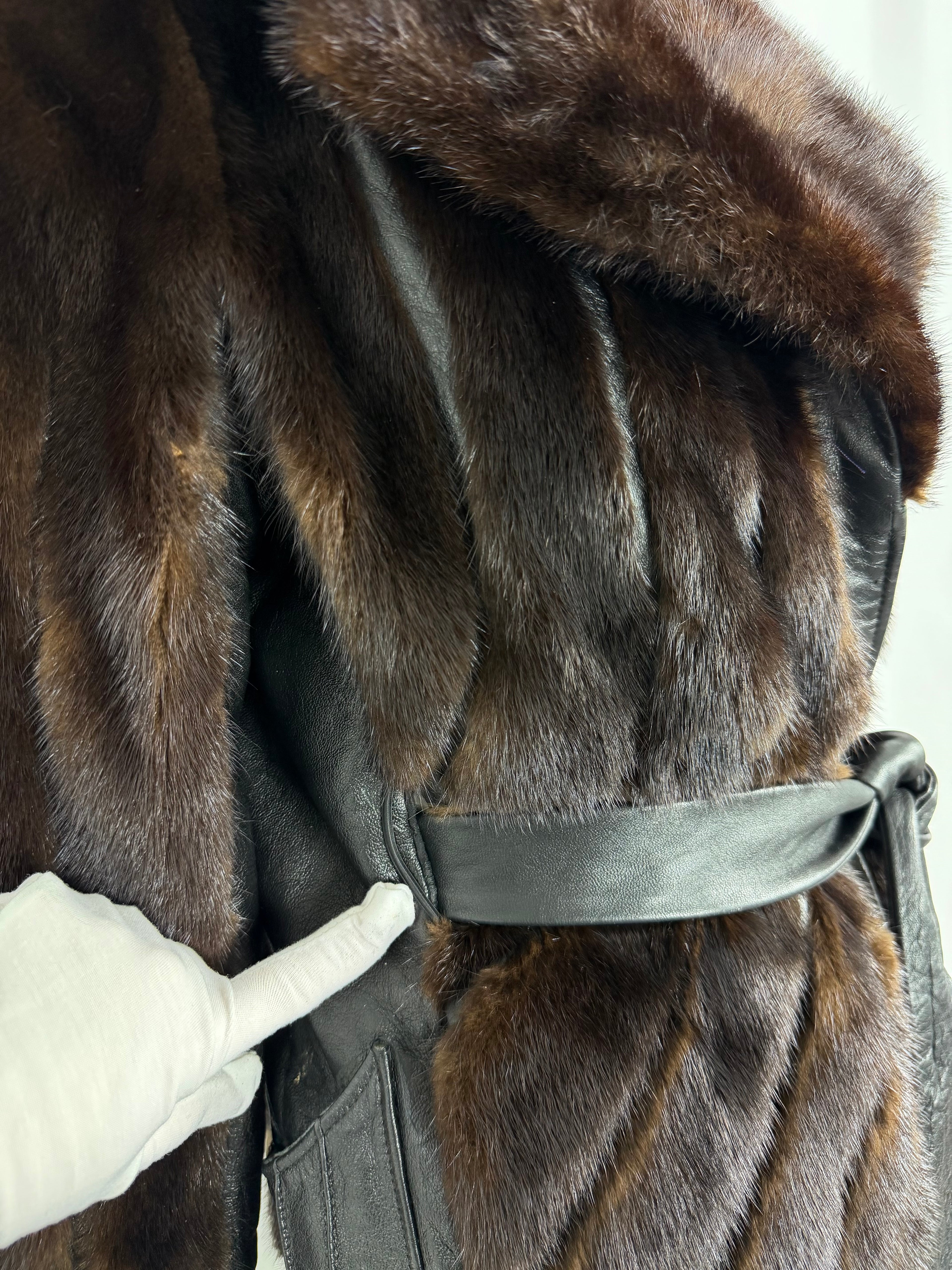 70's Mink and Leather Chevron Coat