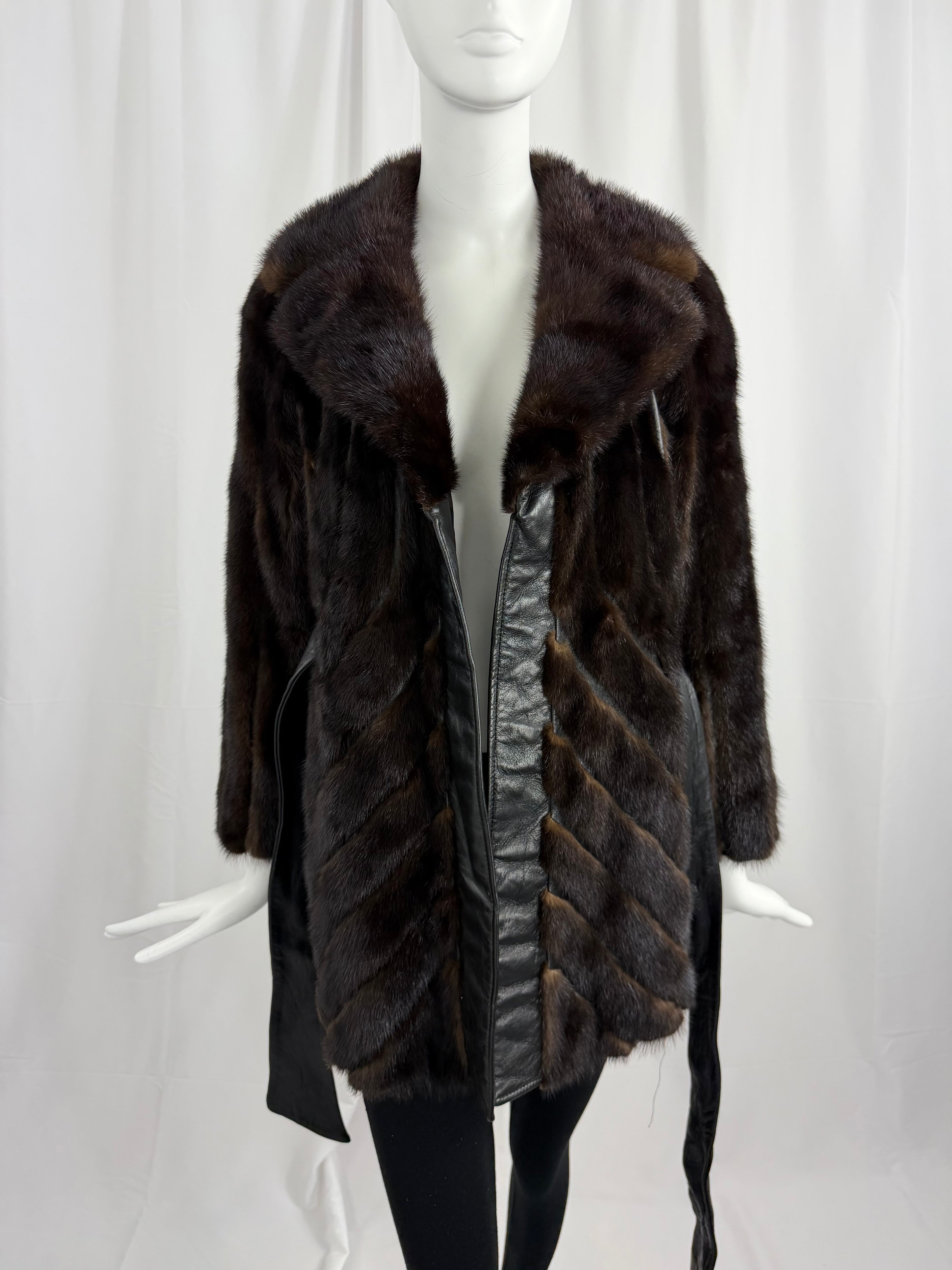 70's Mink and Leather Chevron Coat