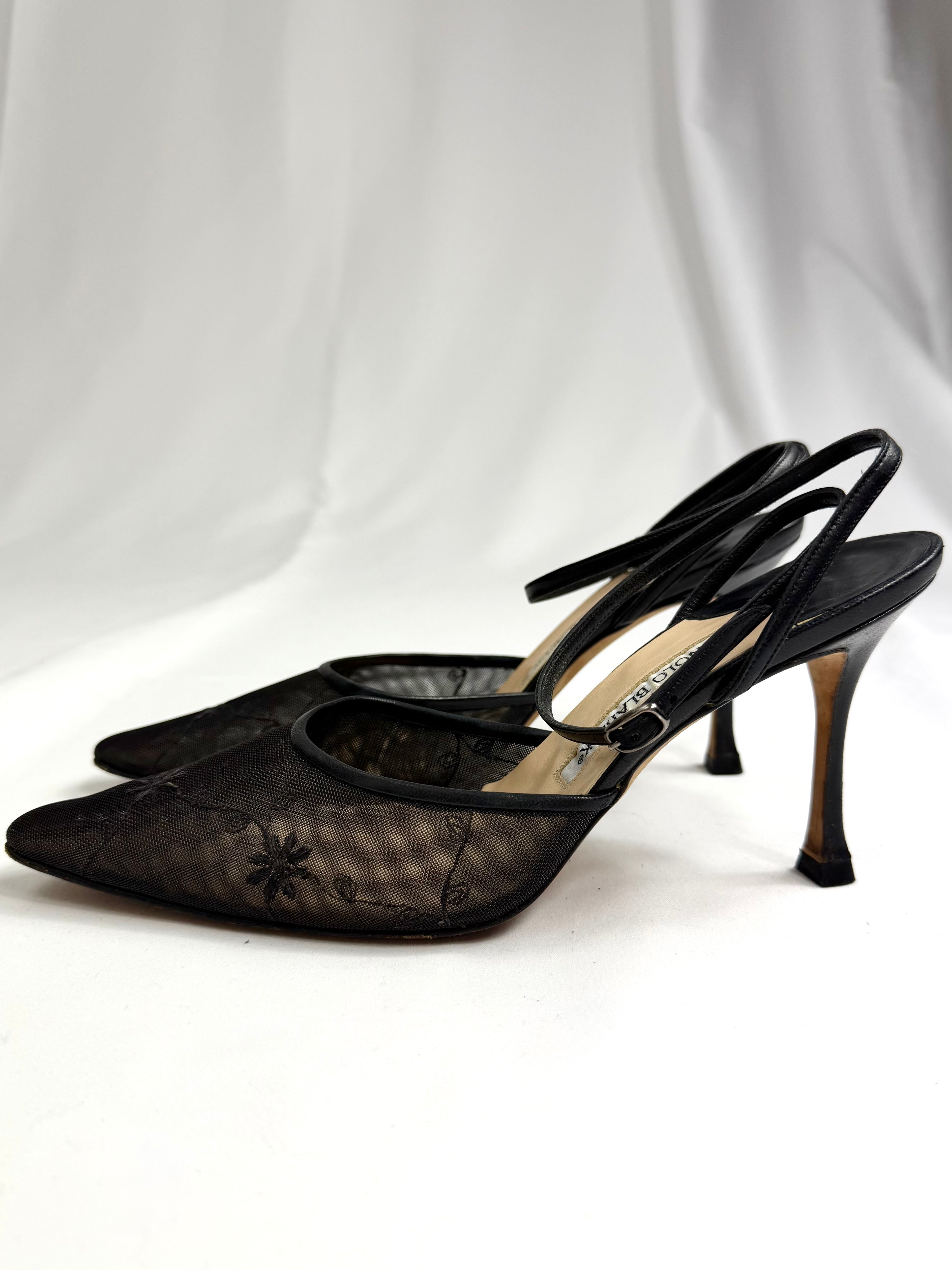 90's MANOLO BLAHNIK Ankle Strap Heels